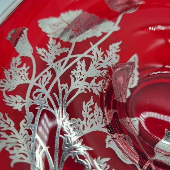 Vintage 6" Ruby Red Candy Dish Silver City Flanders MCM Elegant Glass - Picture 9 of 9